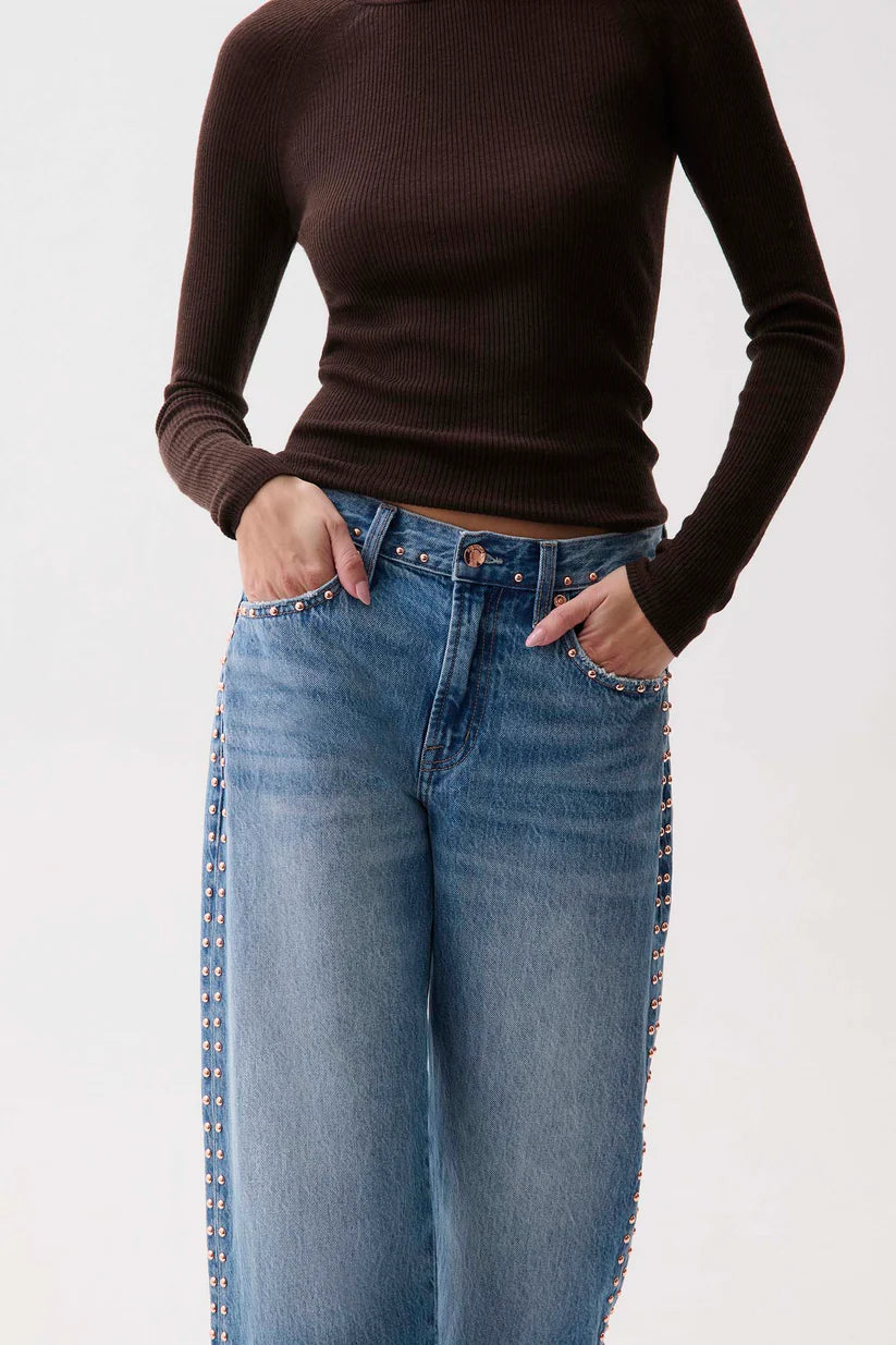 Lexi Star Studded Mid Rise Bowed Jeans