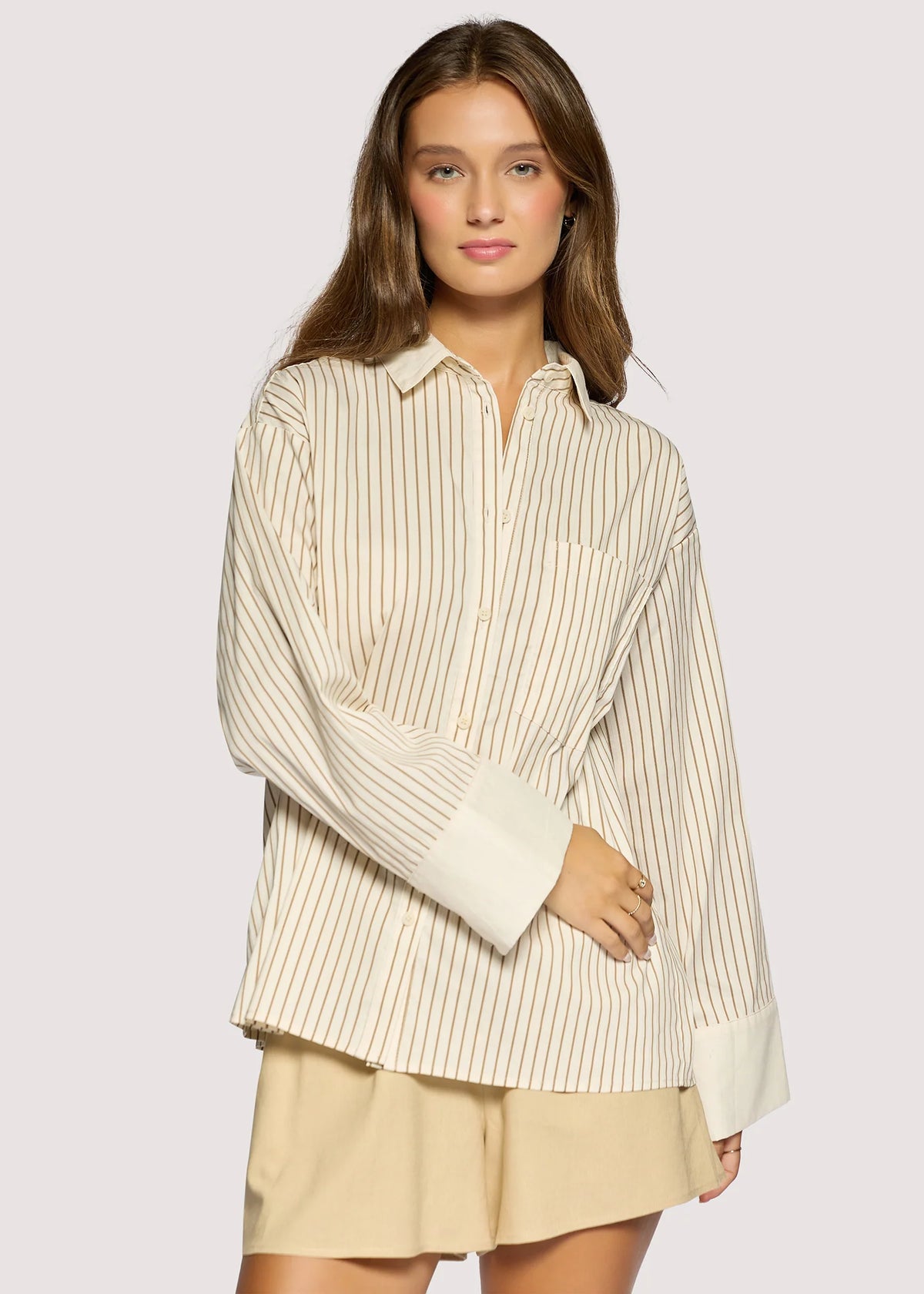 Lido Cream Brown Button Down Shirt