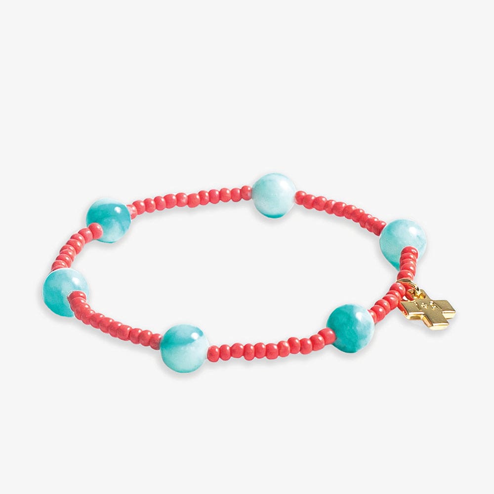 Mia Bead Stretch Bracelet Coral/Turquoise