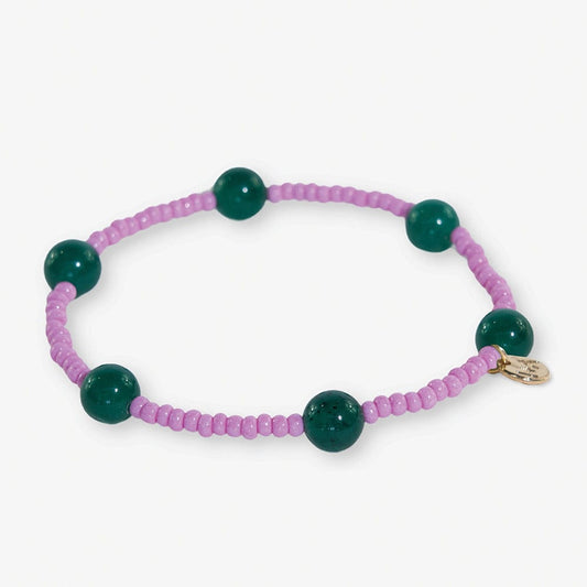Mia Small Seed Bead Stretch Bracelet Pink/Emerald