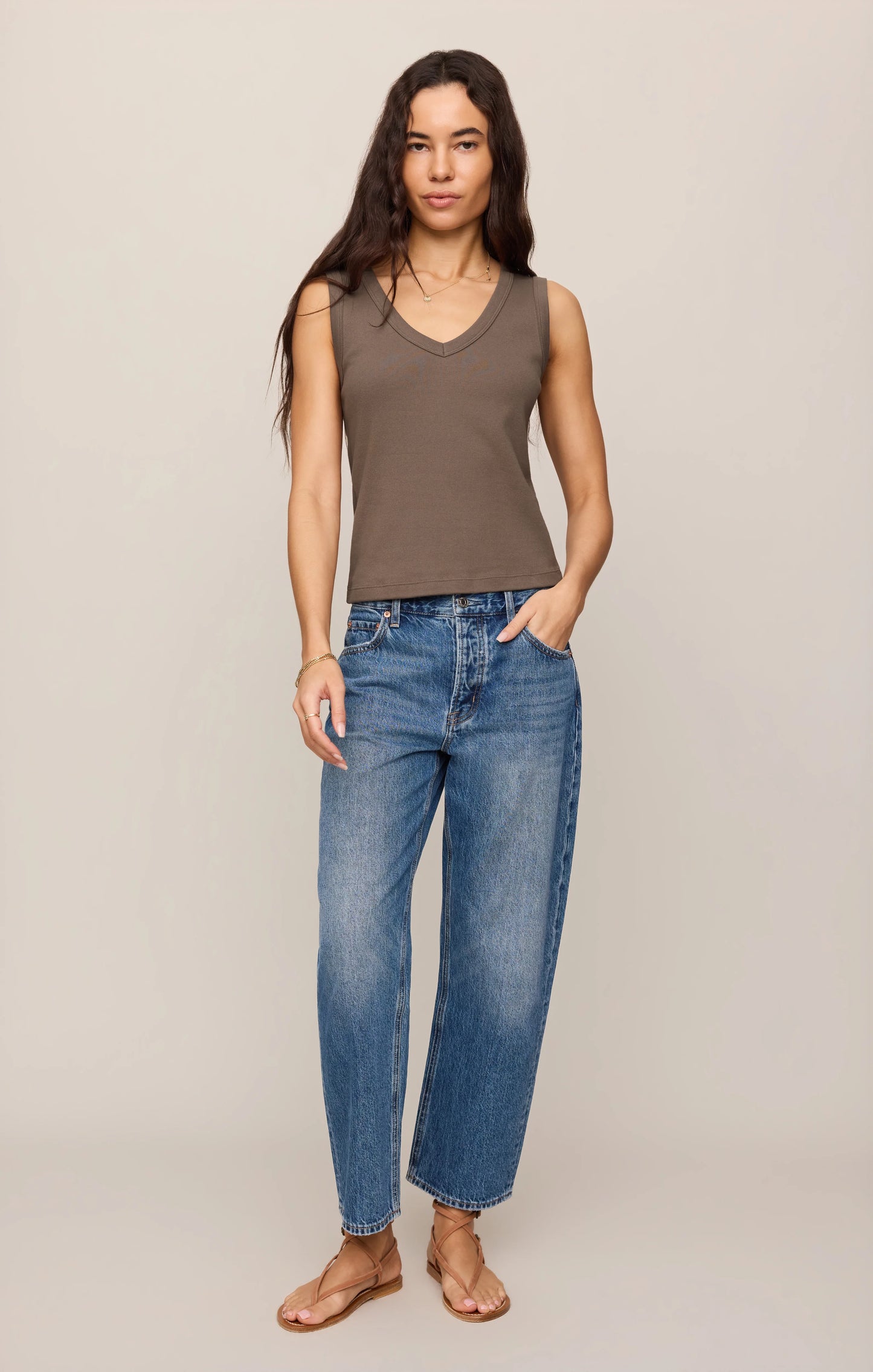 Pebble Brown Ellie V Neck Tank