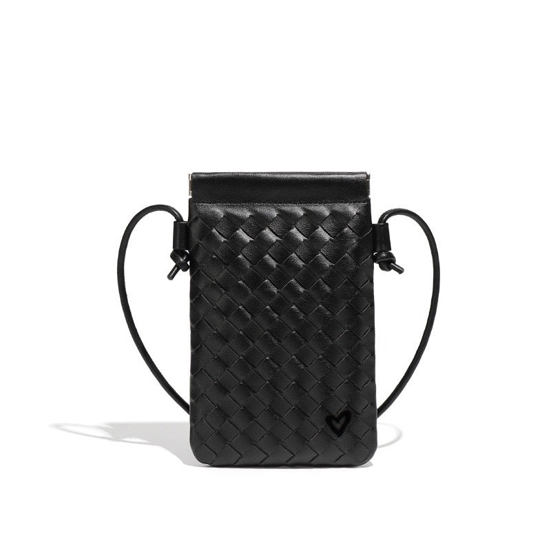 Black Woven Vegan Leather Phone Bag