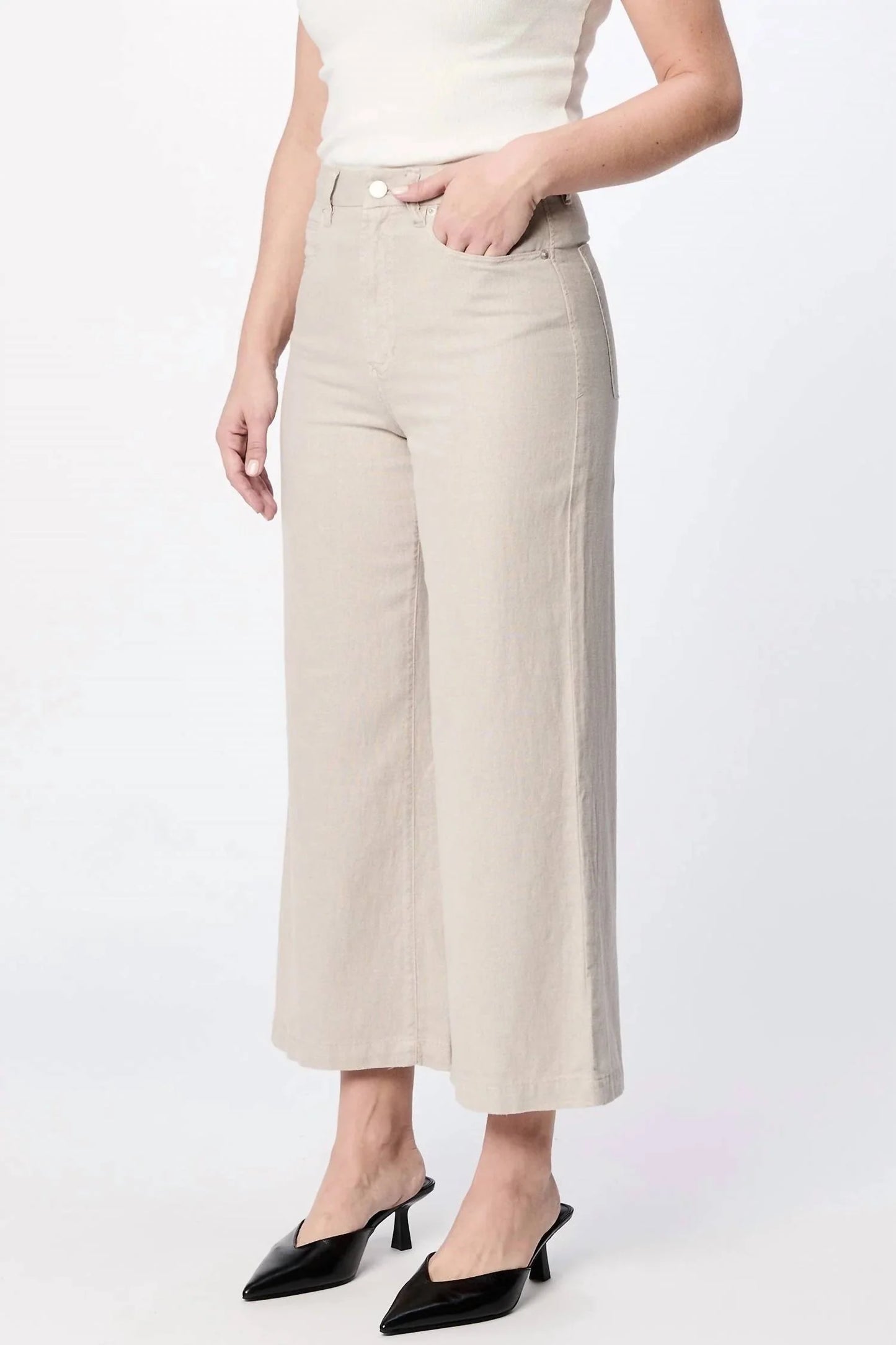 Audrey High Rise Cropped Wide Leg Pant- Stone