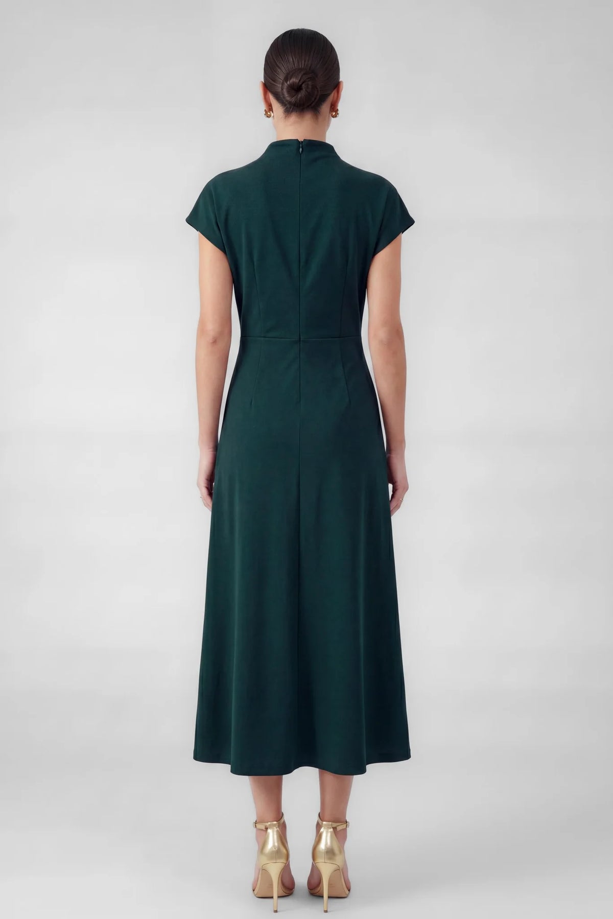 Teal Mock Neck SS Midi Dress