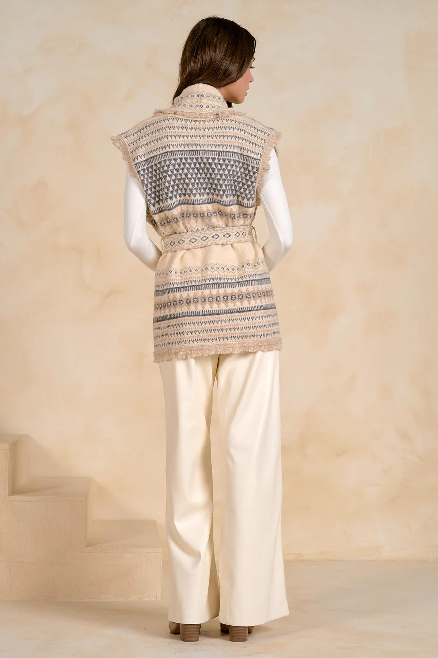 Off White Tie Front Vest Cardigan
