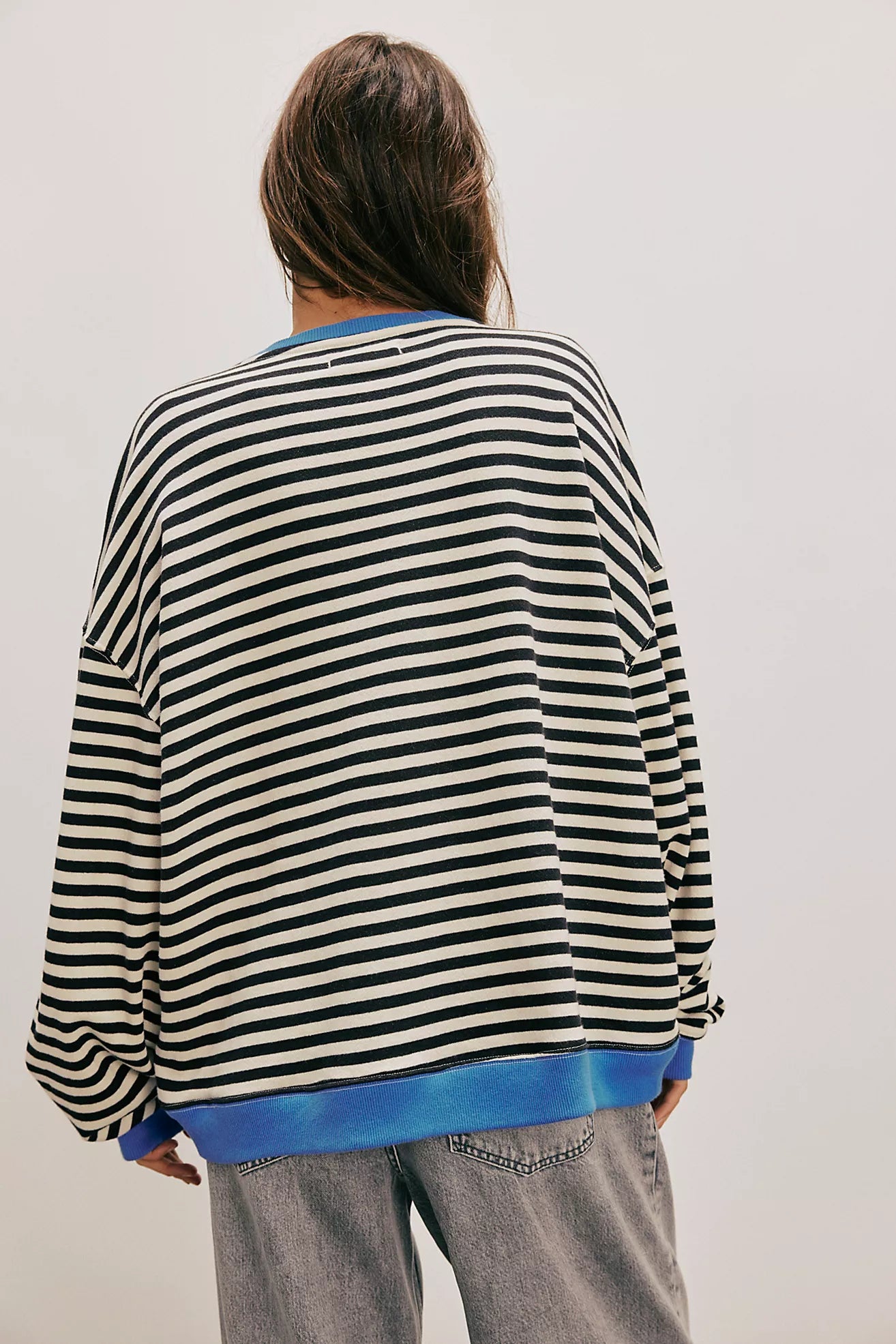 Black Combo Classic Striped Oversized Crewneck