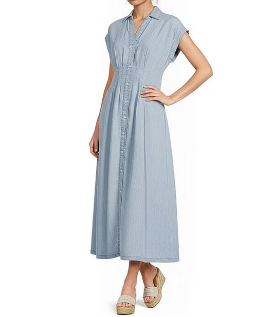 Blue Cap Sleeve Midi Dress