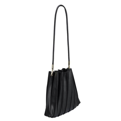 Black Pleated Vegan Leather Shoulder Bag
