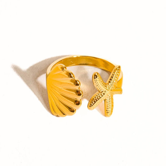 Étoilé 18K Gold Non-Tarnish Star and Shell Rin