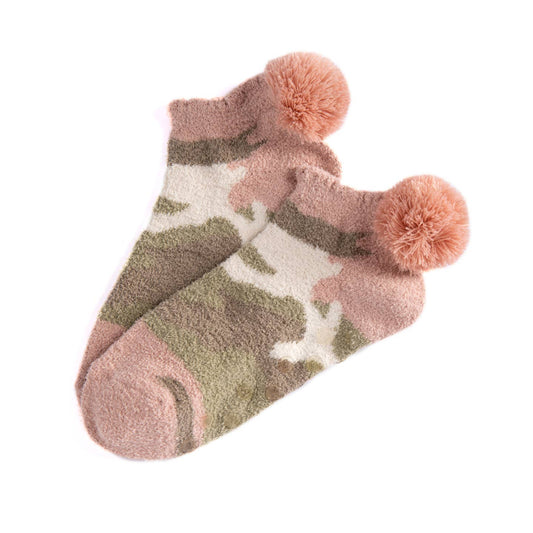 Pink Camoflouge Pom Pom Socks