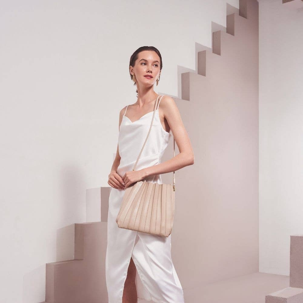 Bone Pleated Vegan Leather Bag