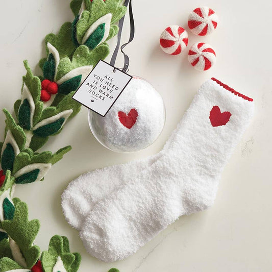 Cozy Socks in Ornament - Red with White Heart