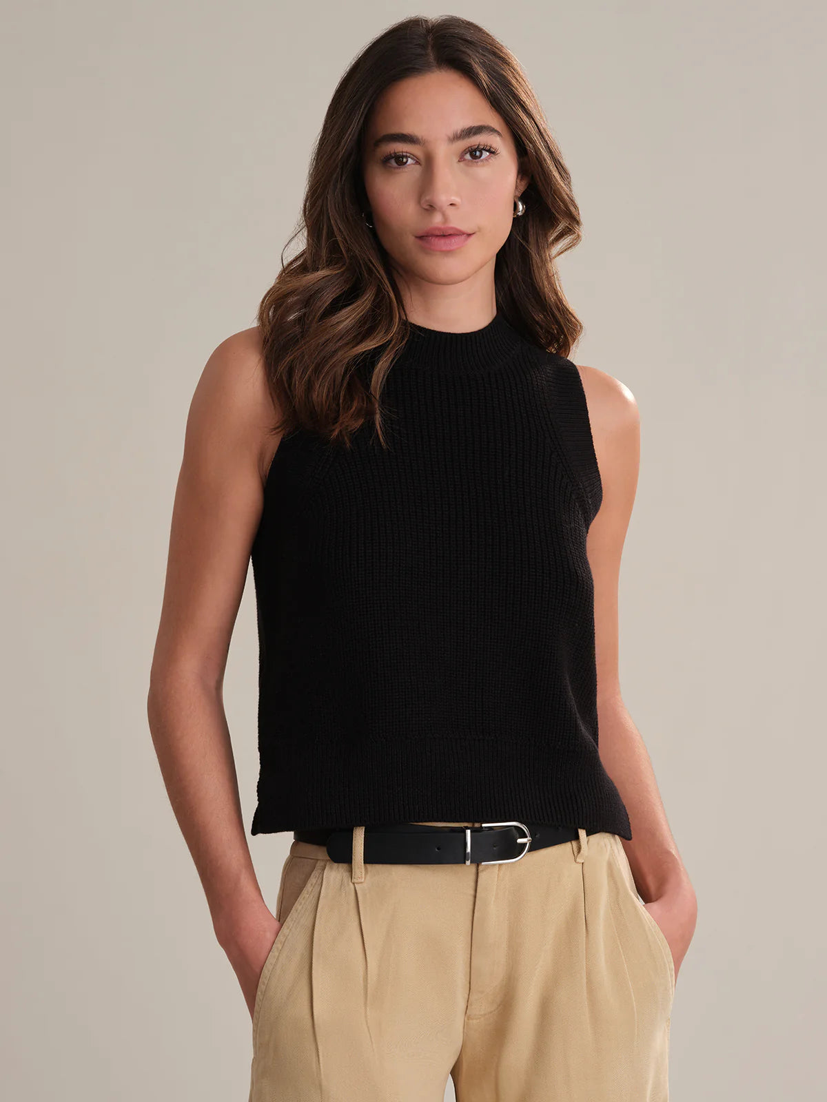 Black High Crew Neck Tank