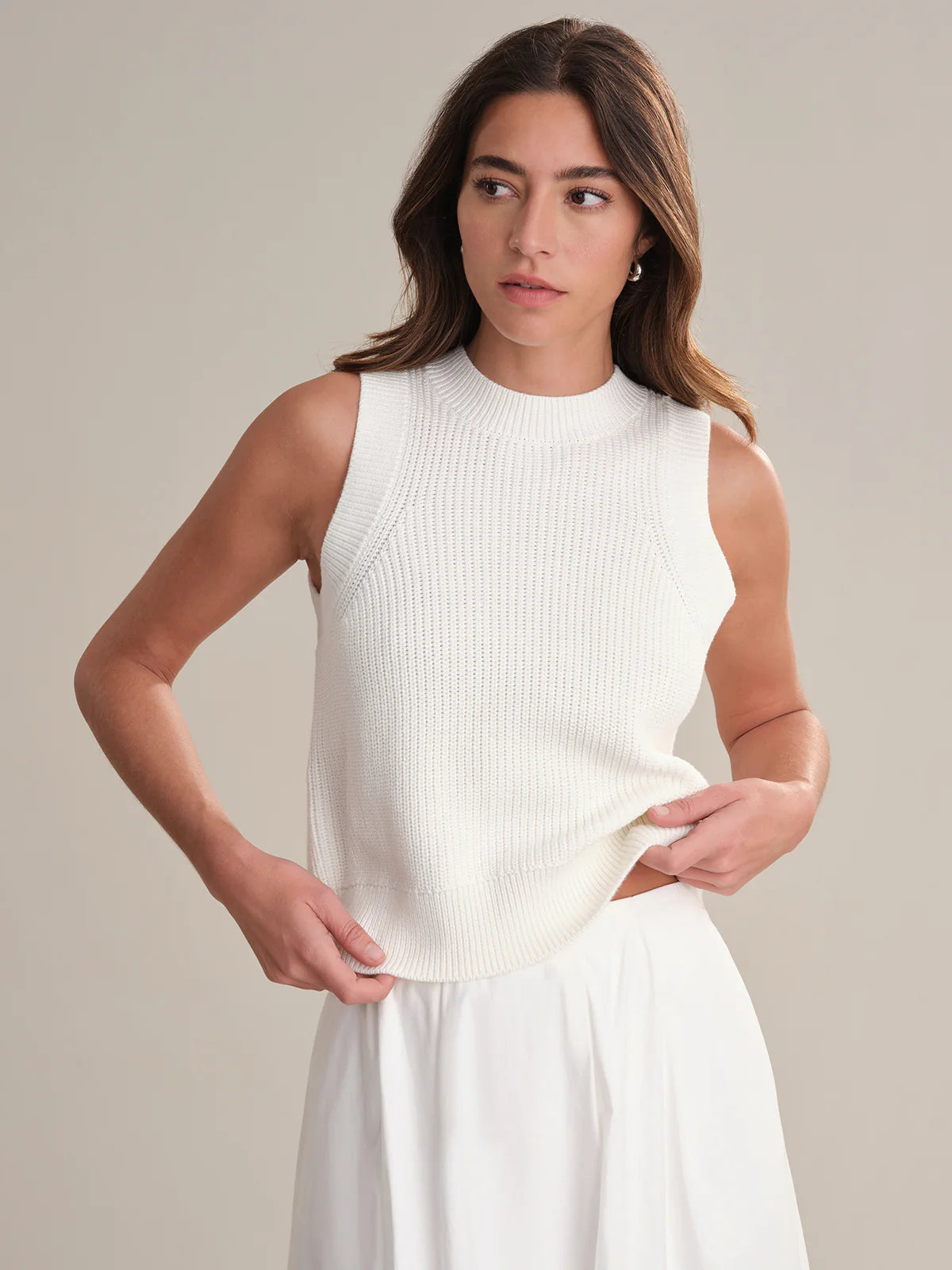 White High Crew Neck Tank