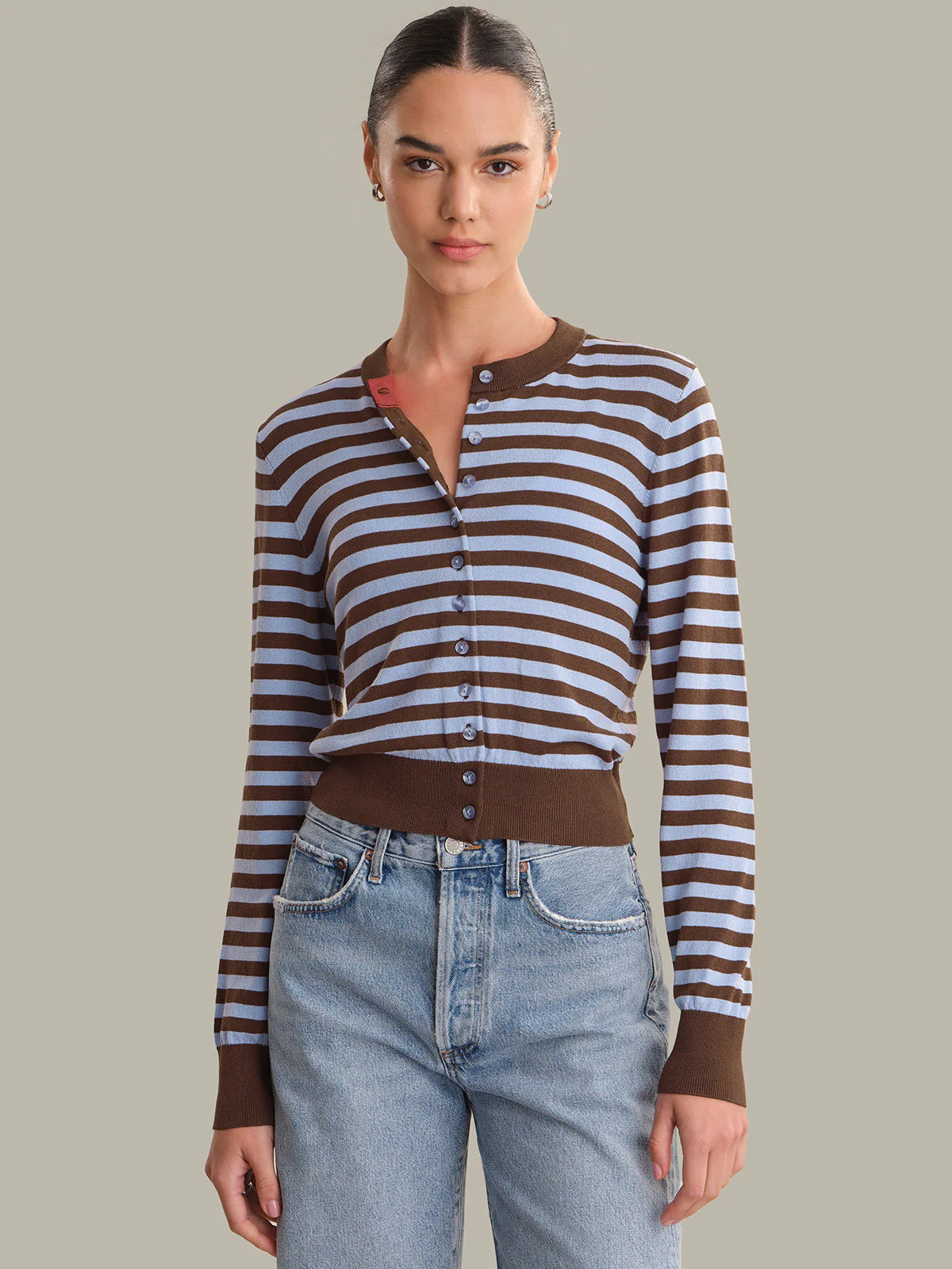 Chocolate and Blue Striped Cardigan