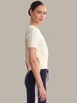 White Short Sleeve Cable Crew Neck