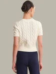 White Short Sleeve Cable Crew Neck