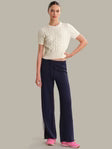 White Short Sleeve Cable Crew Neck
