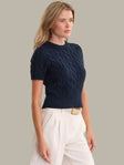 Navy Short Sleeve Cable Crew Neck