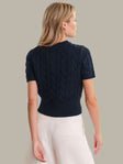 Navy Short Sleeve Cable Crew Neck