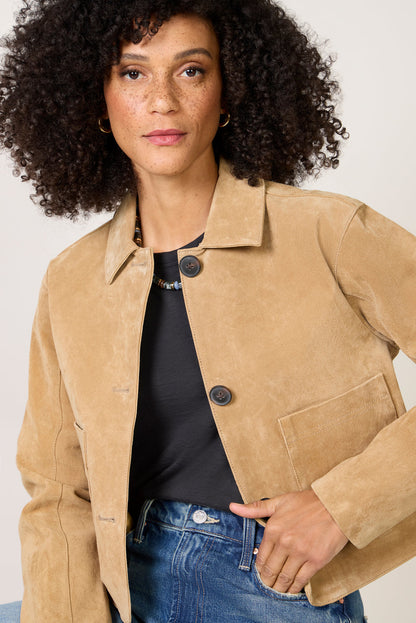 Camel Suede Cropped Blazer