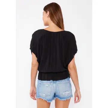 Button Front Dolman Sleeve Peplum Top