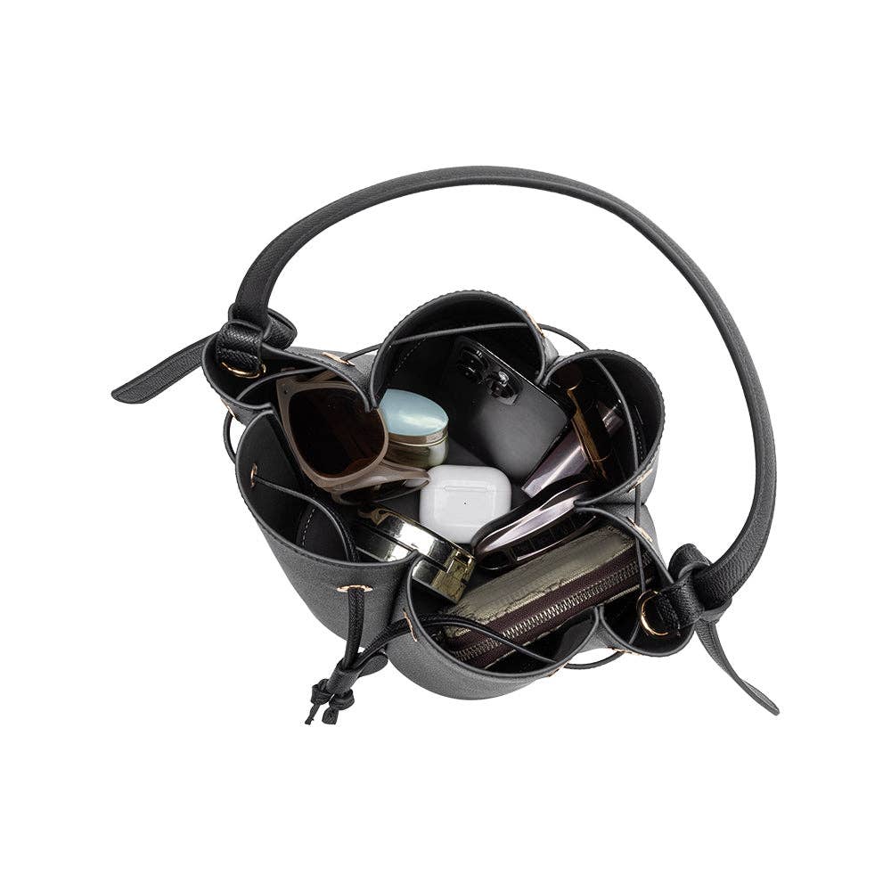 Black Vegan Leather Bucket Bag
