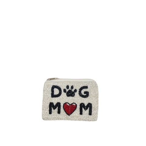 Red Heart Dog Mom Beaded Mini Pouch