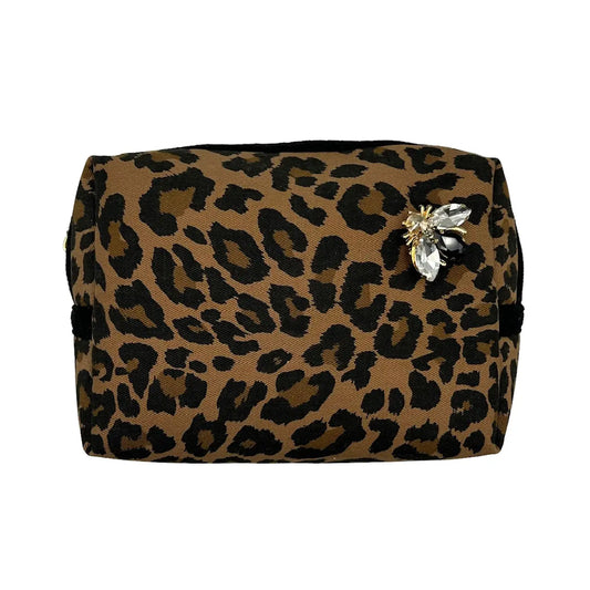 Leopard Print Makeup Bag With Bee Broach