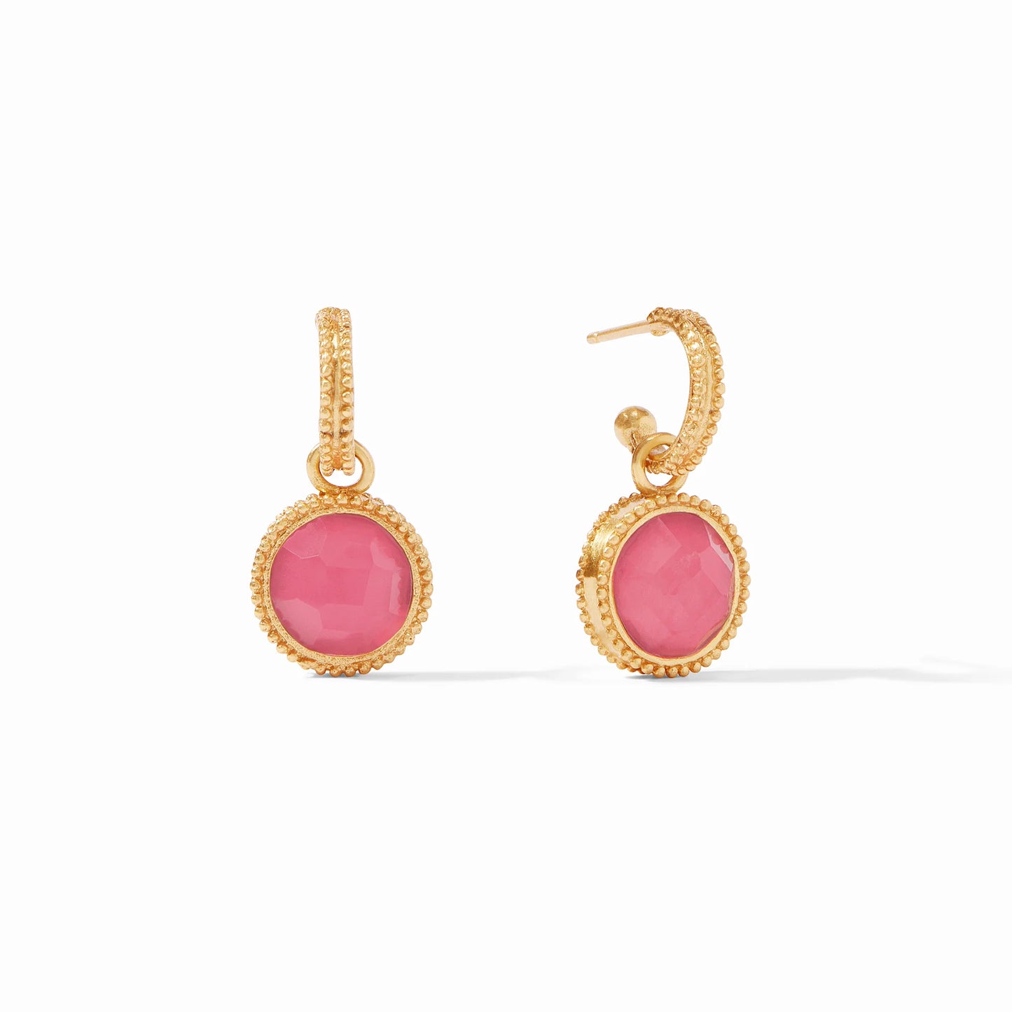 Fleur-de-Lis Hoop & Charm Peony Pink Reversible Earring