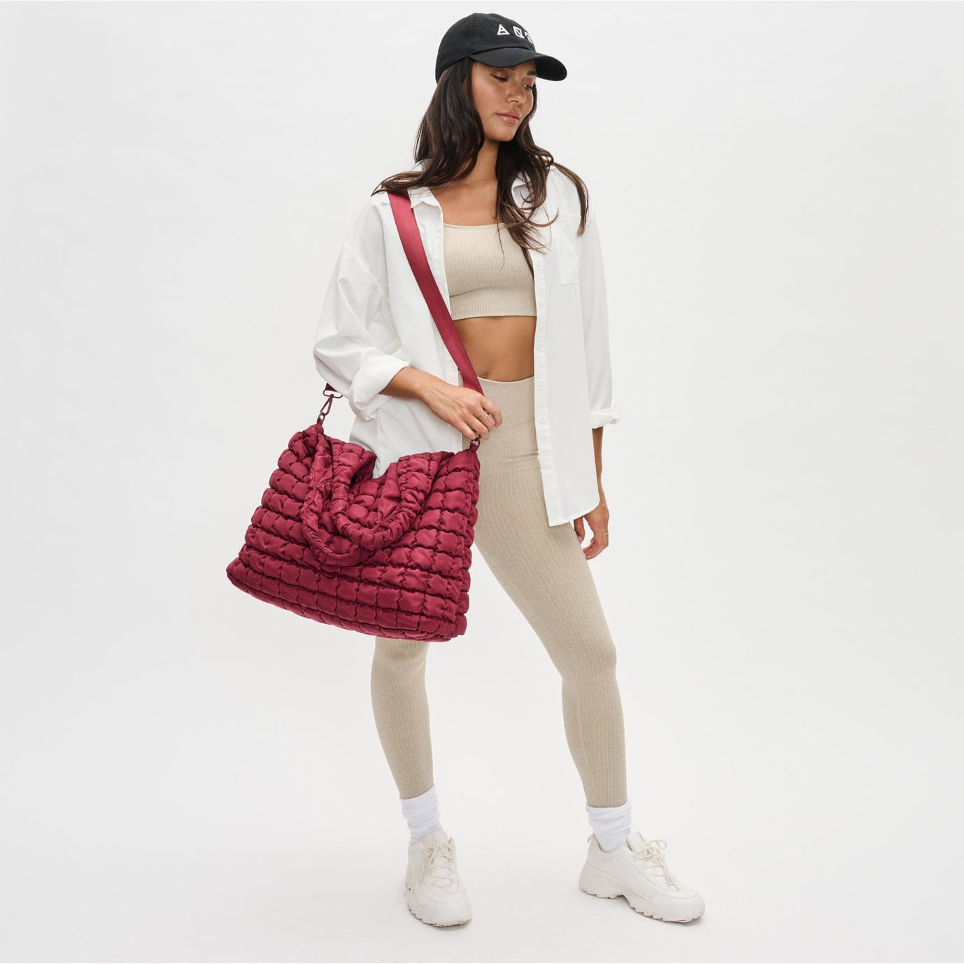 Burgundy Quilted Puffer Nylon Hobo