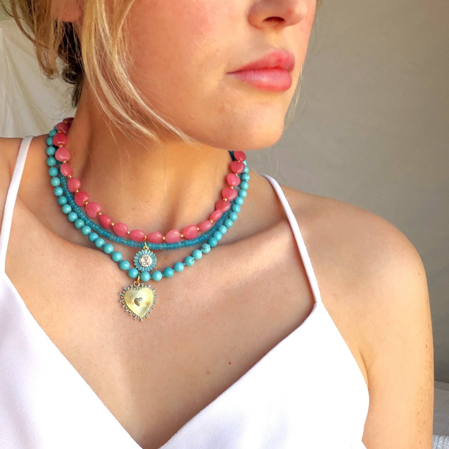 Pink Heart Beaded Necklace
