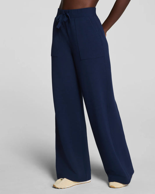 Navy French Rib Wide Leg Pant