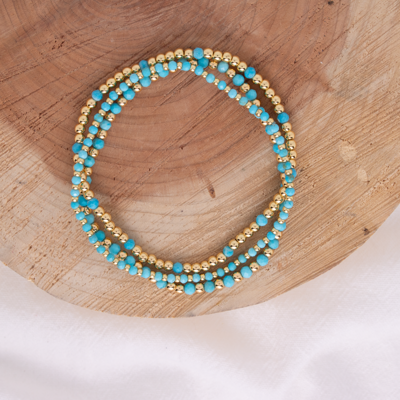Turquoise Stone And Beaded Stretch Bracelet