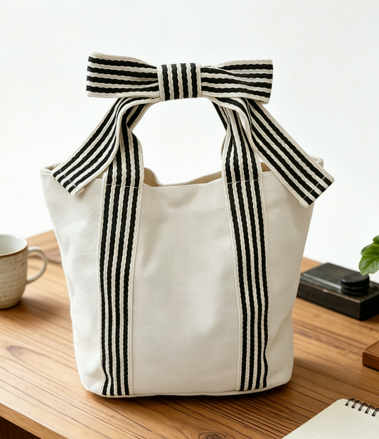 Off White Striped Canvas Tote Bag