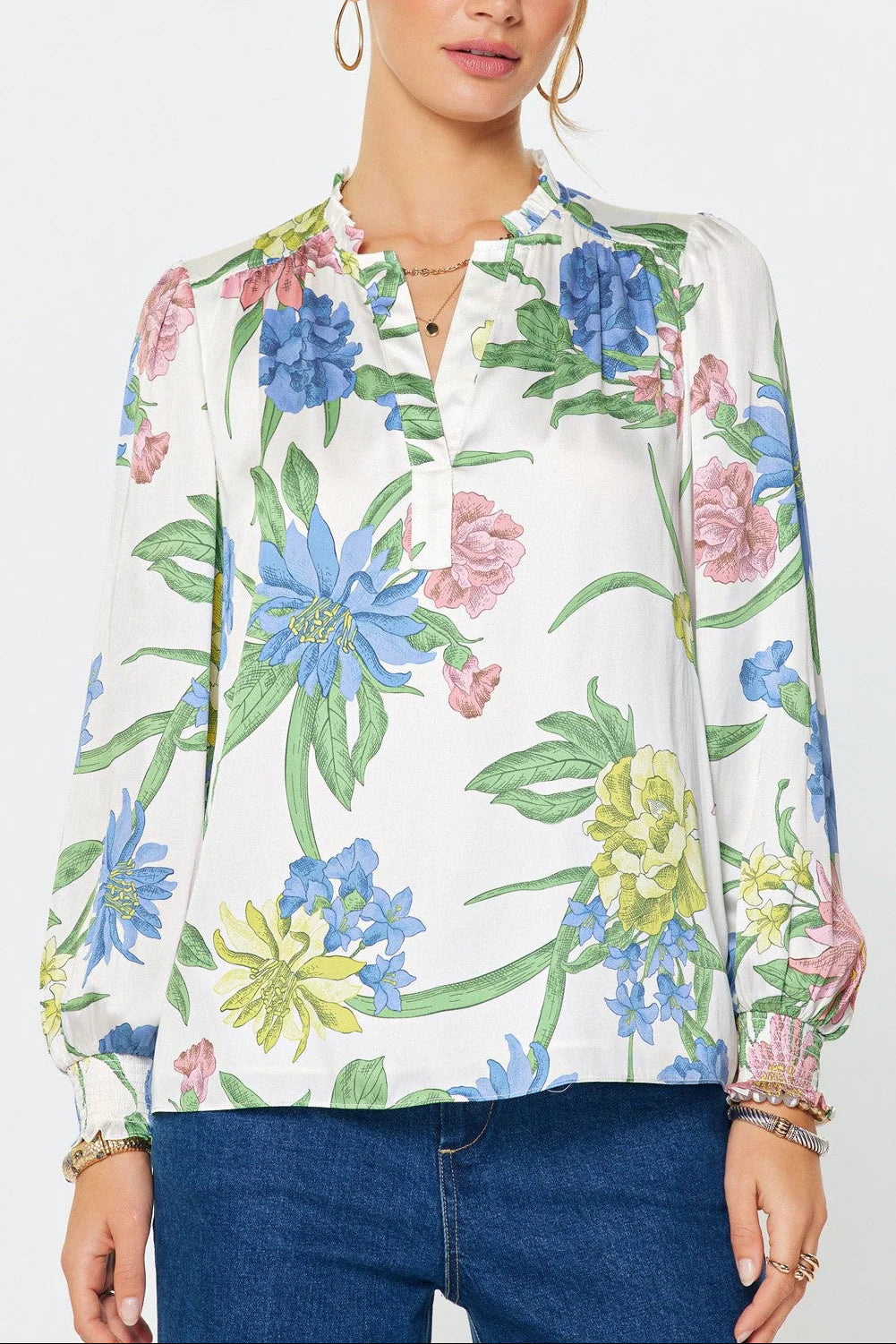 Floral Split Neck Blouse