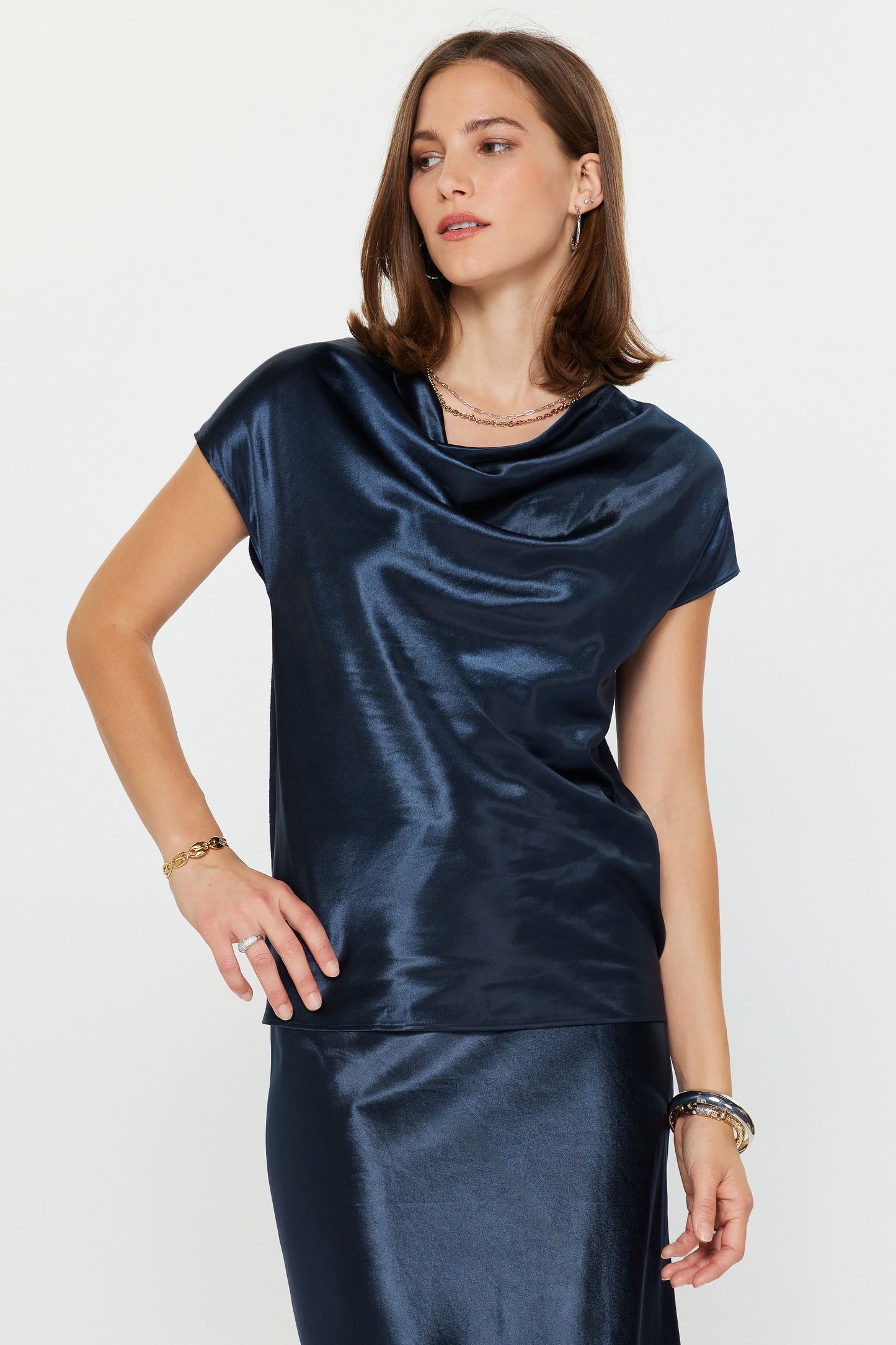 Navy Cowl Neck Shirt