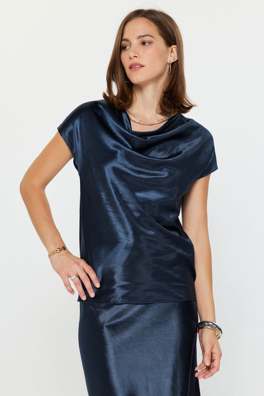 Navy Cowl Neck Shirt