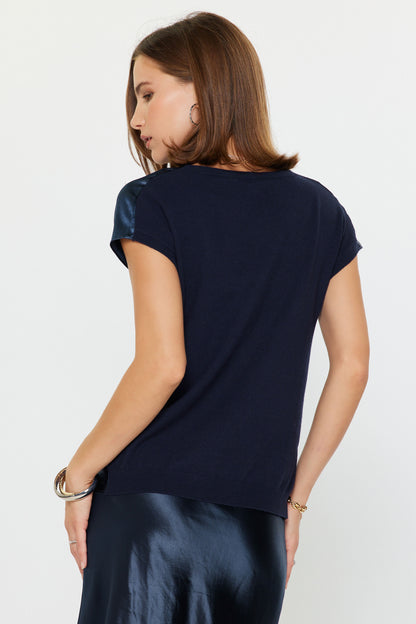 Navy Cowl Neck Shirt