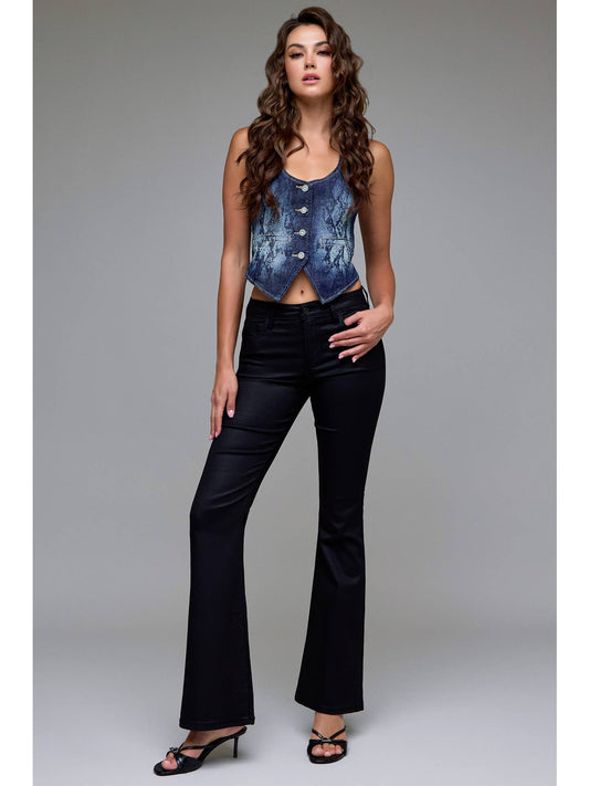 Black Coated Mid Rise Flare