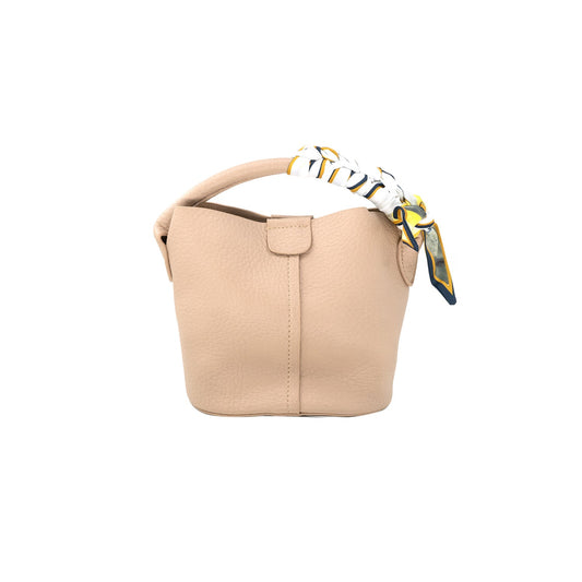 Small Beige Top Handle Bag With Scarf