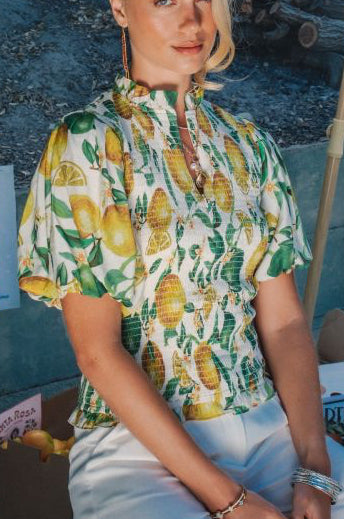 Lemon Smocked Bodice Top