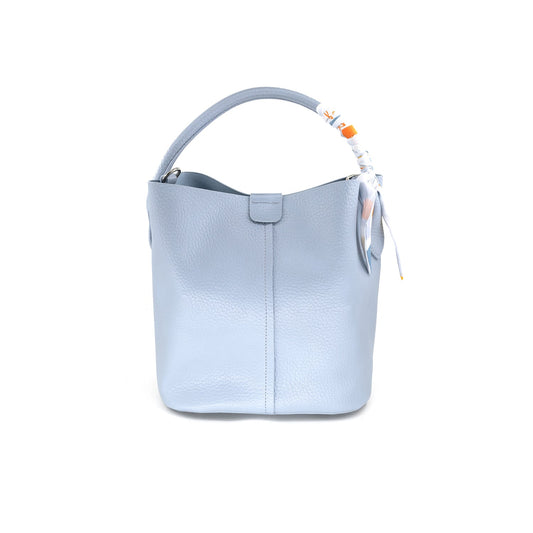Small Light Blue Top Handle Bag With Scarf