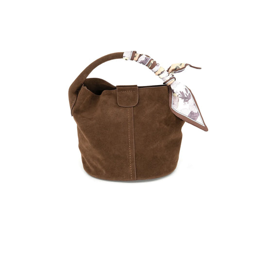 Small Suede Bucket Bag - Chocolate
