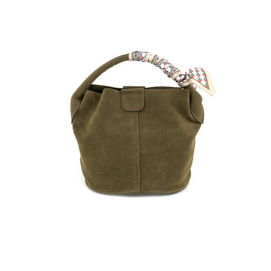 Small Suede Bucket Bag - Olive