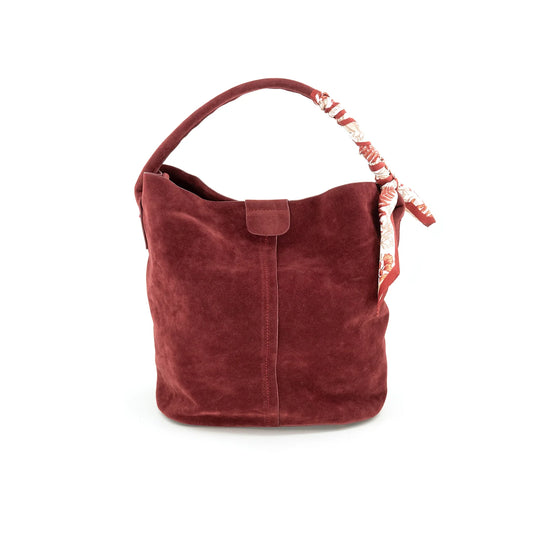 Burgundy Suede Bucket Bag