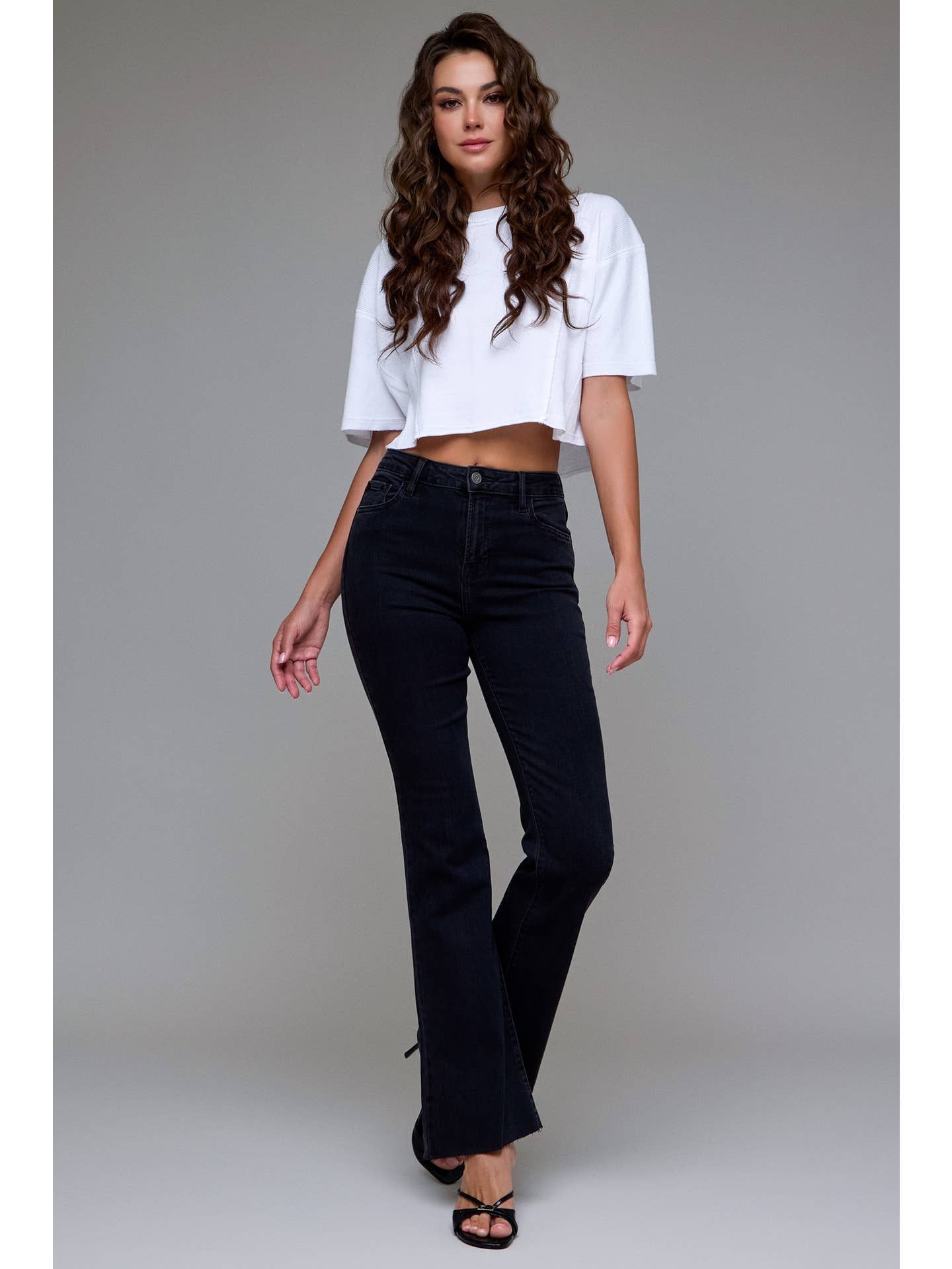 Jet Black Raw Hem Flare