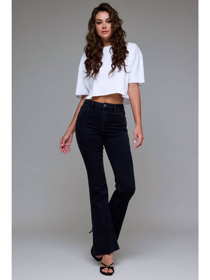 Jet Black Raw Hem Flare