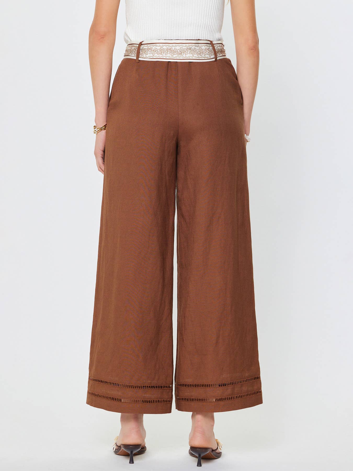 Brown Wide Leg Pant w/Scarf Belt