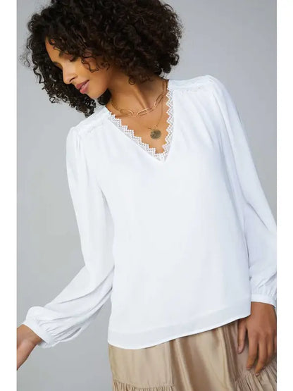 White Lace Trim Blouse